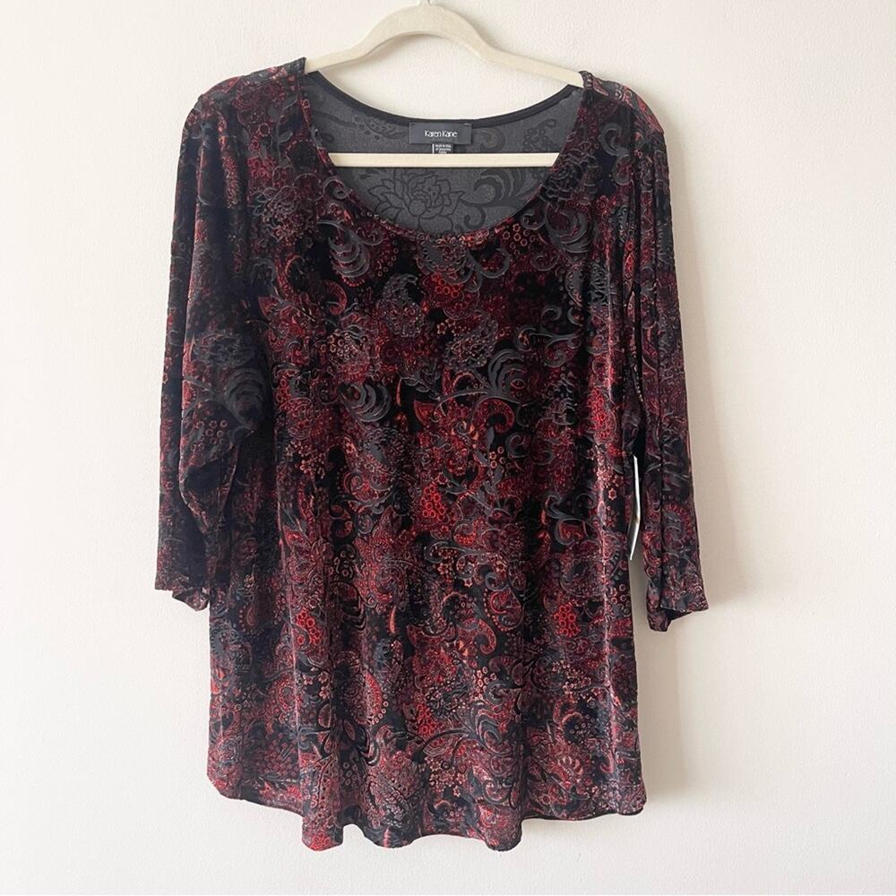 Karen Kane Starlight Women's Velvet Burnout Red and Black Paisley Blouse size 3X